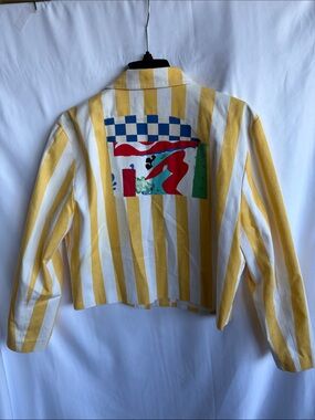 CANVASBACKS Vtg Pop Style Crop Blazer, Striped Geometric Abstract, L, 22” PTP